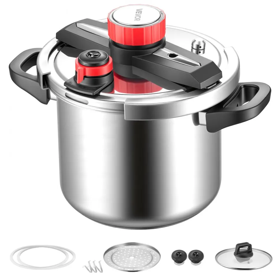 VEVOR Pressure Cooker, 8Qt Pressure Cooker Stainless Steel, Pressures Canner with Steaming Rack, Tempered Glass Lid, Three Pressures Settings for Meat, Beans, Rice, Soup, Sauces, Cook up to 100 kPa