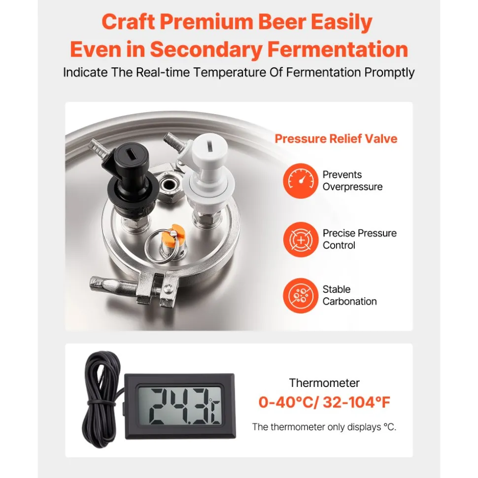 VEVOR Pressure Fermenter 15 PSI, 8 Gal/30L All-in-One Stainless Steel Conical Secondary Fermentation Bucket, for Wine, Beer Brewing Equipment