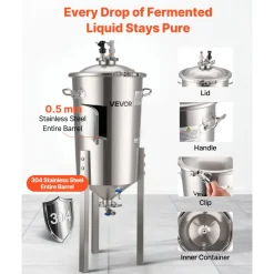 VEVOR Pressure Fermenter 15 PSI, 8 Gal/30L All-in-One Stainless Steel Conical Secondary Fermentation Bucket, for Wine, Beer Brewing Equipment