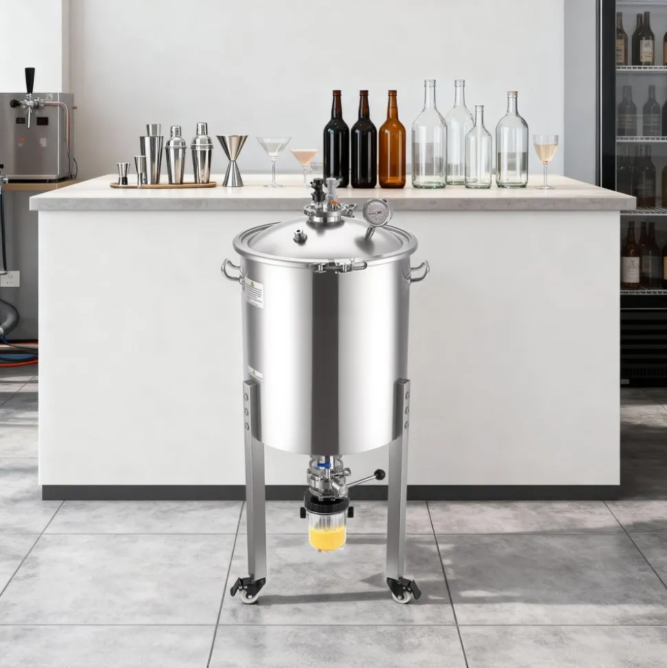 VEVOR Pressure Fermenter 15 PSI, 16 Gal/60L All-in-One Stainless Steel Conical Secondary Fermentation Bucket, with Cooling Tube, Yeast Slurry Collection Bottle, for Wine, Beer Brewing Equipment