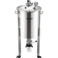VEVOR Pressure Fermenter 15 PSI, 16 Gal/60L All-in-One Stainless Steel Conical Secondary Fermentation Bucket, with Cooling Tube, Yeast Slurry Collection Bottle, for Wine, Beer Brewing Equipment