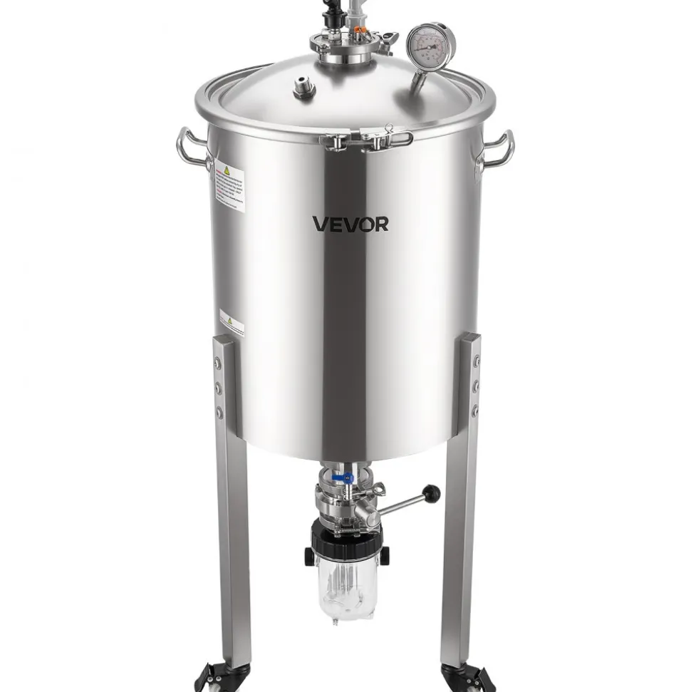 VEVOR Pressure Fermenter 15 PSI, 16 Gal/60L All-in-One Stainless Steel Conical Secondary Fermentation Bucket, with Cooling Tube, Yeast Slurry Collection Bottle, for Wine, Beer Brewing Equipment
