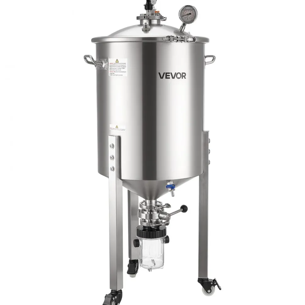 VEVOR Pressure Fermenter 15 PSI, 16 Gal/60L All-in-One Stainless Steel Conical Secondary Fermentation Bucket, with Cooling Tube, Yeast Slurry Collection Bottle, for Wine, Beer Brewing Equipment