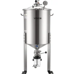 VEVOR Pressure Fermenter 15 PSI, 16 Gal/60L All-in-One Stainless Steel Conical Secondary Fermentation Bucket, with Cooling Tube, Yeast Slurry Collection Bottle, for Wine, Beer Brewing Equipment
