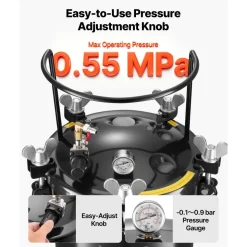 VEVOR Pressure Pot Tank, 10.6 Gal/40 L Heavy Duty Steel Air Tool Pressure Pot, Pressures Pots with Three Quick-Connect Couplers for Home Use, DIY, Art Creations, Large-Diameter Tank
