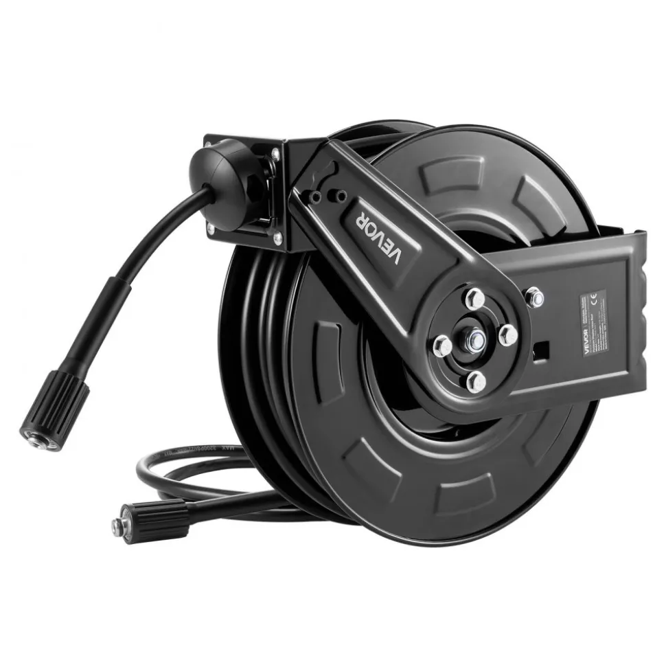 VEVOR Pressure Washer Hose Reel, 60 ft x 1/4 inch Retractable Power Heavy-Duty Steel Washer Hose Reel, 4000PSI Max, Auto-Rewinding, Flexible Wall/Floor Mounted for Car Washing,Garden,Floor Cleaning
