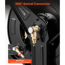 VEVOR Pressure Washer Hose Reel, 50 ft x 3/8 inch Retractable Power Heavy-Duty Steel Washer Hose Reel, 4000PSI Max, Auto-Rewinding, Flexible Wall/Floor Mounted for Car Washing,Garden,Floor Cleaning