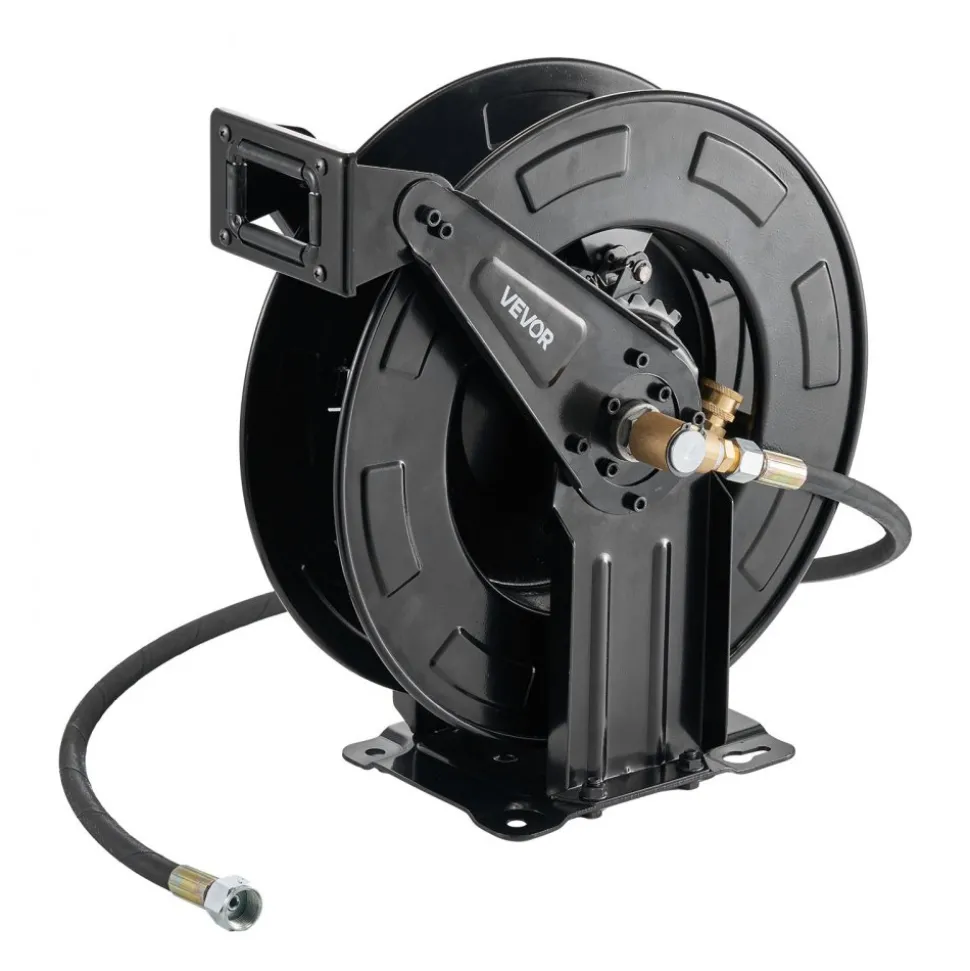 VEVOR Pressure Washer Hose Reel, 50 ft x 3/8 inch Retractable Power Heavy-Duty Steel Washer Hose Reel, 4000PSI Max, Auto-Rewinding, Flexible Wall/Floor Mounted for Car Washing,Garden,Floor Cleaning