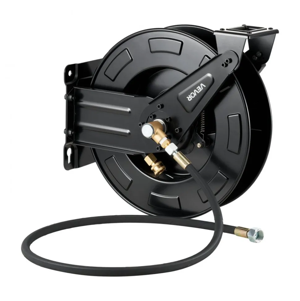 VEVOR Pressure Washer Hose Reel, 50 ft x 3/8 inch Retractable Power Heavy-Duty Steel Washer Hose Reel, 4000PSI Max, Auto-Rewinding, Flexible Wall/Floor Mounted for Car Washing,Garden,Floor Cleaning