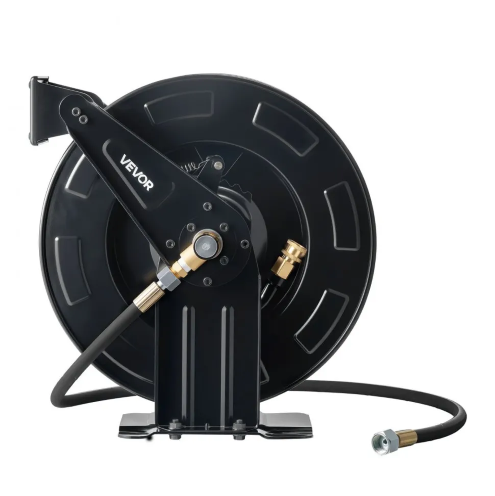 VEVOR Pressure Washer Hose Reel, 50 ft x 3/8 inch Retractable Power Heavy-Duty Steel Washer Hose Reel, 4000PSI Max, Auto-Rewinding, Flexible Wall/Floor Mounted for Car Washing,Garden,Floor Cleaning