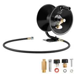 VEVOR Pressure Washer Hose Reel, 50 ft x 3/8 inch Heavy-Duty Steel Bracket-Mounted Pressure Hose Reel, Wall/Floor/Truck Mount, 4000PSI Max, Manual Power Hand Crank for Car/Floor Washing,Garden
