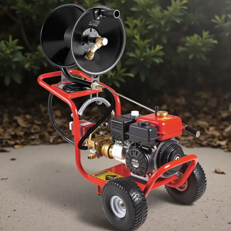 VEVOR Pressure Washer Hose Reel, 50 ft x 3/8 inch Heavy-Duty Steel Bracket-Mounted Pressure Hose Reel, Wall/Floor/Truck Mount, 4000PSI Max, Manual Power Hand Crank for Car/Floor Washing,Garden