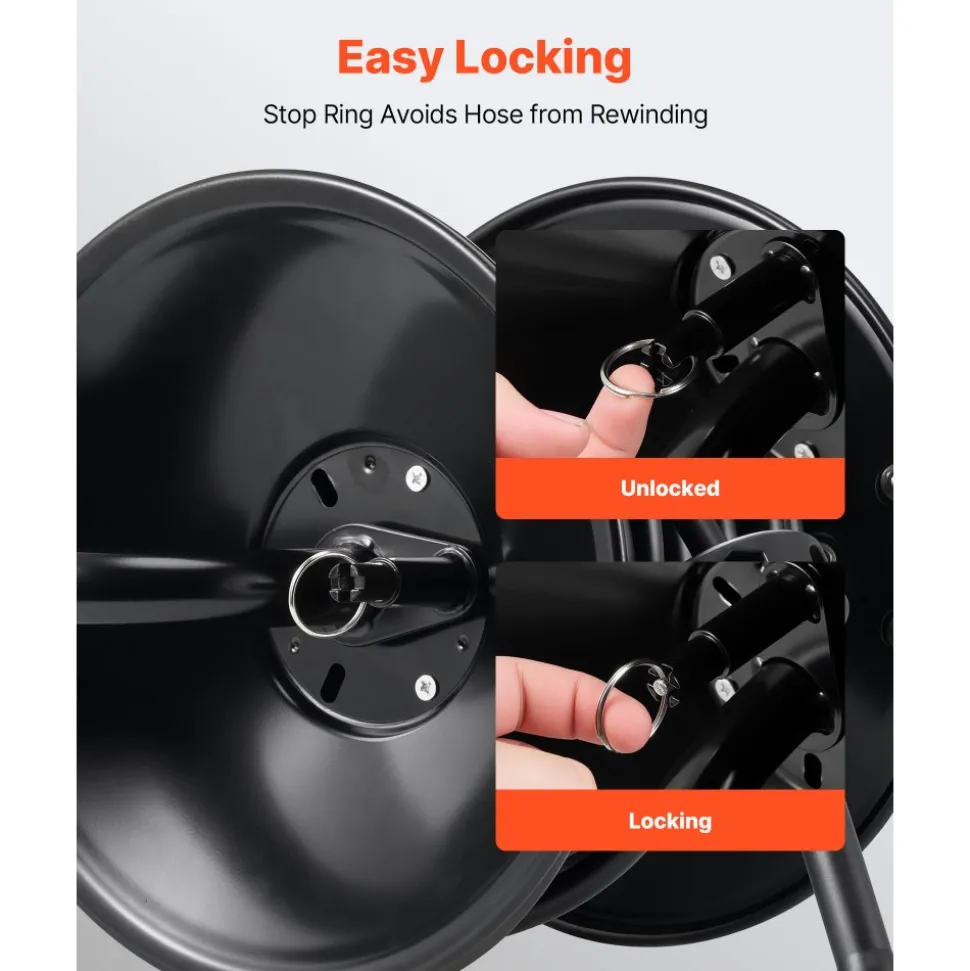 VEVOR Pressure Washer Hose Reel, 50 ft x 3/8 inch Heavy-Duty Steel Bracket-Mounted Pressure Hose Reel, Wall/Floor/Truck Mount, 4000PSI Max, Manual Power Hand Crank for Car/Floor Washing,Garden