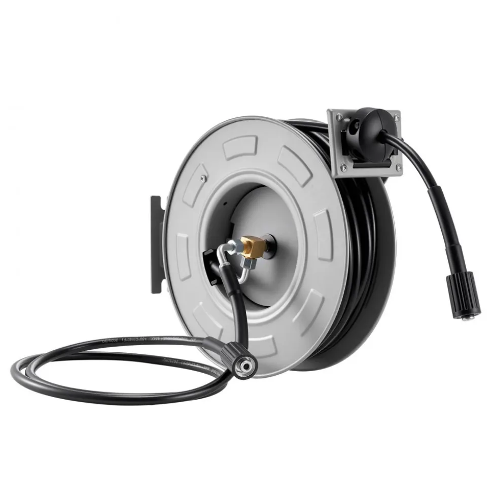VEVOR Pressure Washer Hose Reel, 65 ft x 1/4 inch Retractable Power Heavy-Duty Steel Washer Hose Reel, 3200PSI Max, Auto-Rewinding, Flexible Wall/Floor Mounted for Car Washing,Garden,Floor Cleaning