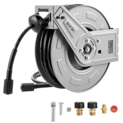 VEVOR Pressure Washer Hose Reel, 65 ft x 1/4 inch Retractable Power Heavy-Duty Steel Washer Hose Reel, 3200PSI Max, Auto-Rewinding, Flexible Wall/Floor Mounted for Car Washing,Garden,Floor Cleaning