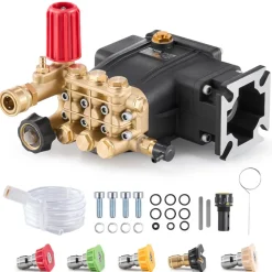 VEVOR Pressure Washer Pump, 3/4" Shaft Horizontal Triplex Plunger, 3300 PSI, 2.5GPM, Replacement Power Washer Pumps Kit with 5 Nozzles, Compatible with Simpson MorFlex 40224, 40225, 40226, Santoprene
