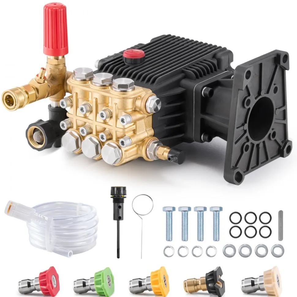 VEVOR Pressure Washer Pump, 1" Shaft Horizontal Triplex Plunger, 4400 PSI, 4.4GPM, Replacement Power Washer Pumps Kit with 5 Nozzles, Compatible with Simpson MorFlex 40224, 40225, 40226, Santoprene