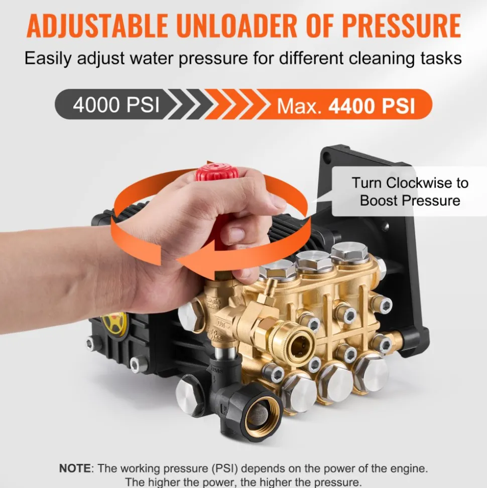 VEVOR Pressure Washer Pump, 1" Shaft Horizontal Triplex Plunger, 4400 PSI, 4.4GPM, Replacement Power Washer Pumps Kit with 5 Nozzles, Compatible with Simpson MorFlex 40224, 40225, 40226, Santoprene
