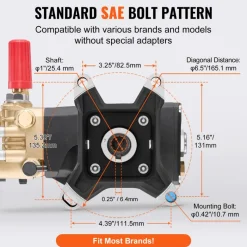 VEVOR Pressure Washer Pump, 1" Shaft Horizontal Triplex Plunger, 4200 PSI, 4.2GPM, Replacement Power Washer Pumps Kit with 5 Nozzles, Compatible with Simpson MorFlex 40224, 40225, 40226, Santoprene