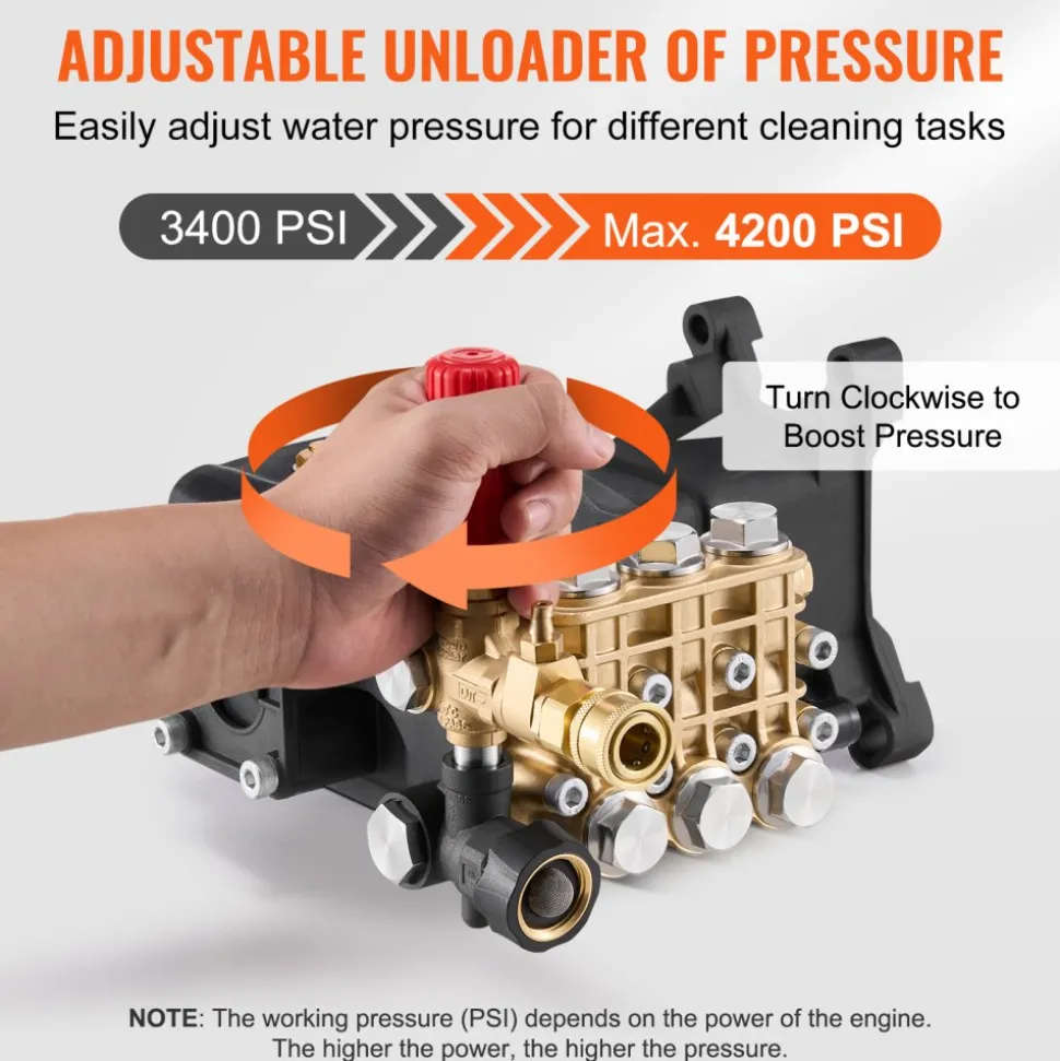 VEVOR Pressure Washer Pump, 1" Shaft Horizontal Triplex Plunger, 4200 PSI, 4.2GPM, Replacement Power Washer Pumps Kit with 5 Nozzles, Compatible with Simpson MorFlex 40224, 40225, 40226, Santoprene