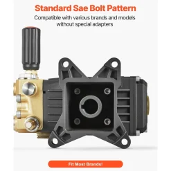 VEVOR Pressure Washer Pump, 1" Shaft Horizontal Triplex Plunger, 3600 PSI, 3.7 GPM, Replacement Power Washer Pumps Kit with Siphon Tube, Hardware, Compatible with Simpson MorFlex 40224, 40225, 40226