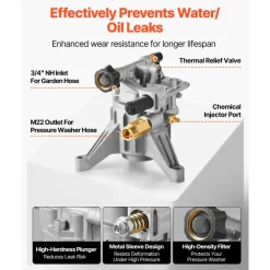 VEVOR Pressure Washer Pump, 7/8" Shaft Vertical, 2400 PSI, 2.5 GPM, Replacement Power Washer Pumps Kit with Hardware and Siphon Tube, Compatible with RYOBI, Honda, PowerStroke, Briggs and Stratton