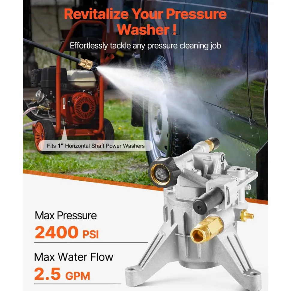 VEVOR Pressure Washer Pump, 7/8" Shaft Vertical, 2400 PSI, 2.5 GPM, Replacement Power Washer Pumps Kit with Hardware and Siphon Tube, Compatible with RYOBI, Honda, PowerStroke, Briggs and Stratton