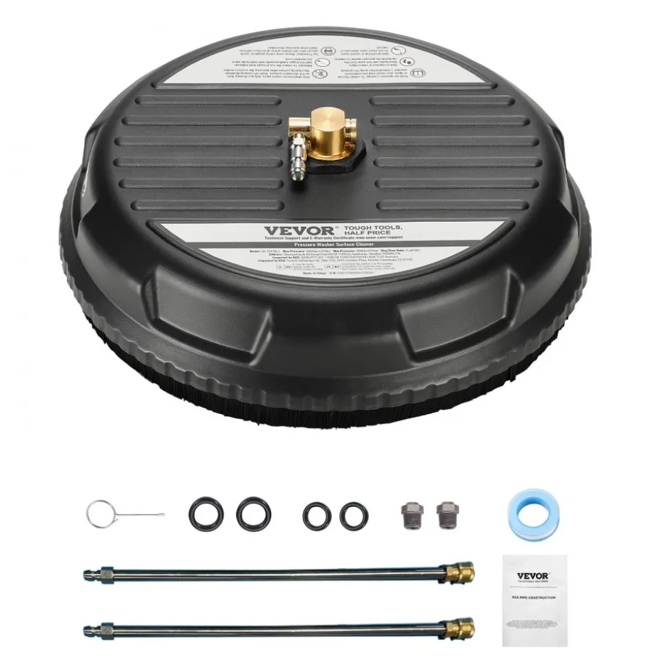 VEVOR 15" Pressure Washer Surface Cleaner, 4000 Max PSI, 1/4 Quick Connector, 2 Spray Nozzles, 2 Extended Wands for Driveway, Sidewalk, Patio, Deck