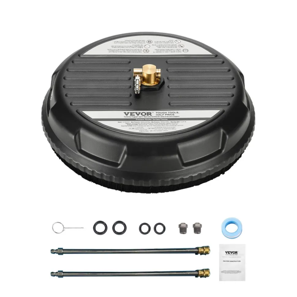 VEVOR 15" Pressure Washer Surface Cleaner, 4000 Max PSI, 1/4 Quick Connector, 2 Spray Nozzles, 2 Extended Wands for Driveway, Sidewalk, Patio, Deck