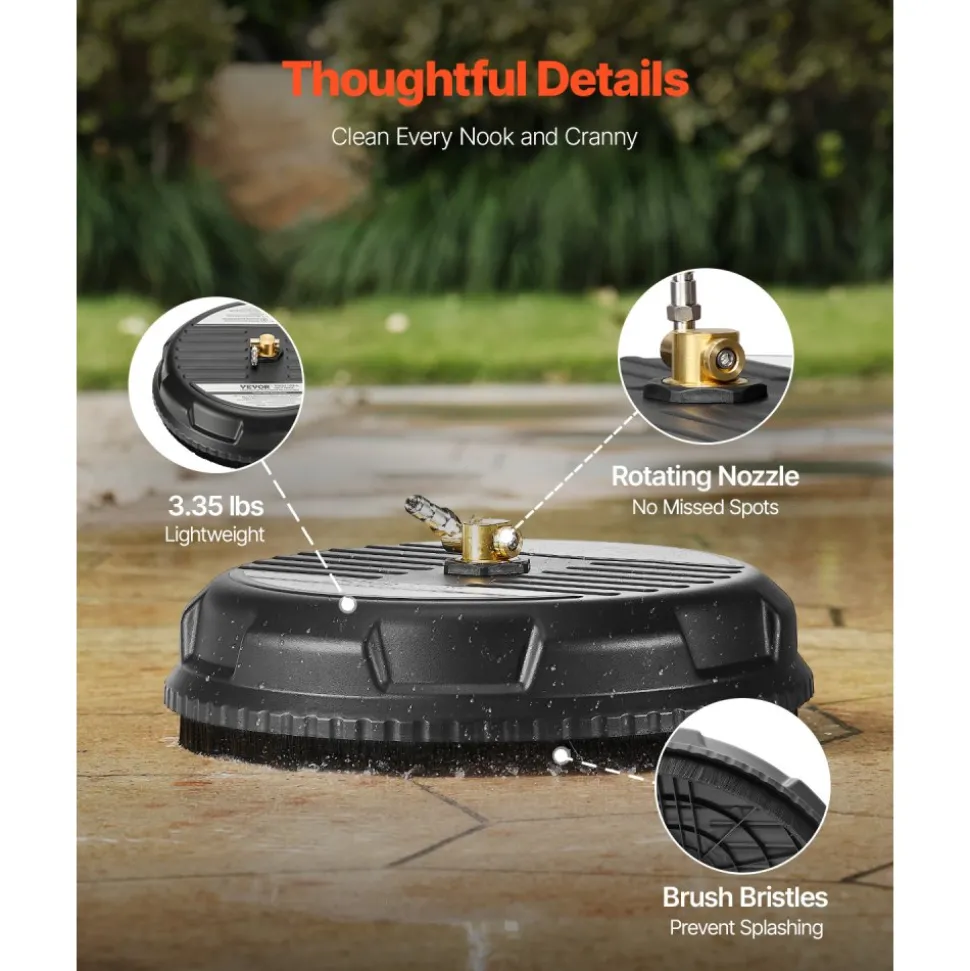VEVOR 16.5" Pressure Washer Surface Cleaner, Raised Handle, Stainless Steel, Power Washer Attachment with Wheels for Concrete, Patio, Sidewalk, Deck, Driveway, Floor, 4000 Max PSI, 3/8 Quick Connector