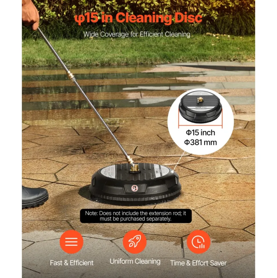 VEVOR 16.5" Pressure Washer Surface Cleaner, Raised Handle, Stainless Steel, Power Washer Attachment with Wheels for Concrete, Patio, Sidewalk, Deck, Driveway, Floor, 4000 Max PSI, 3/8 Quick Connector