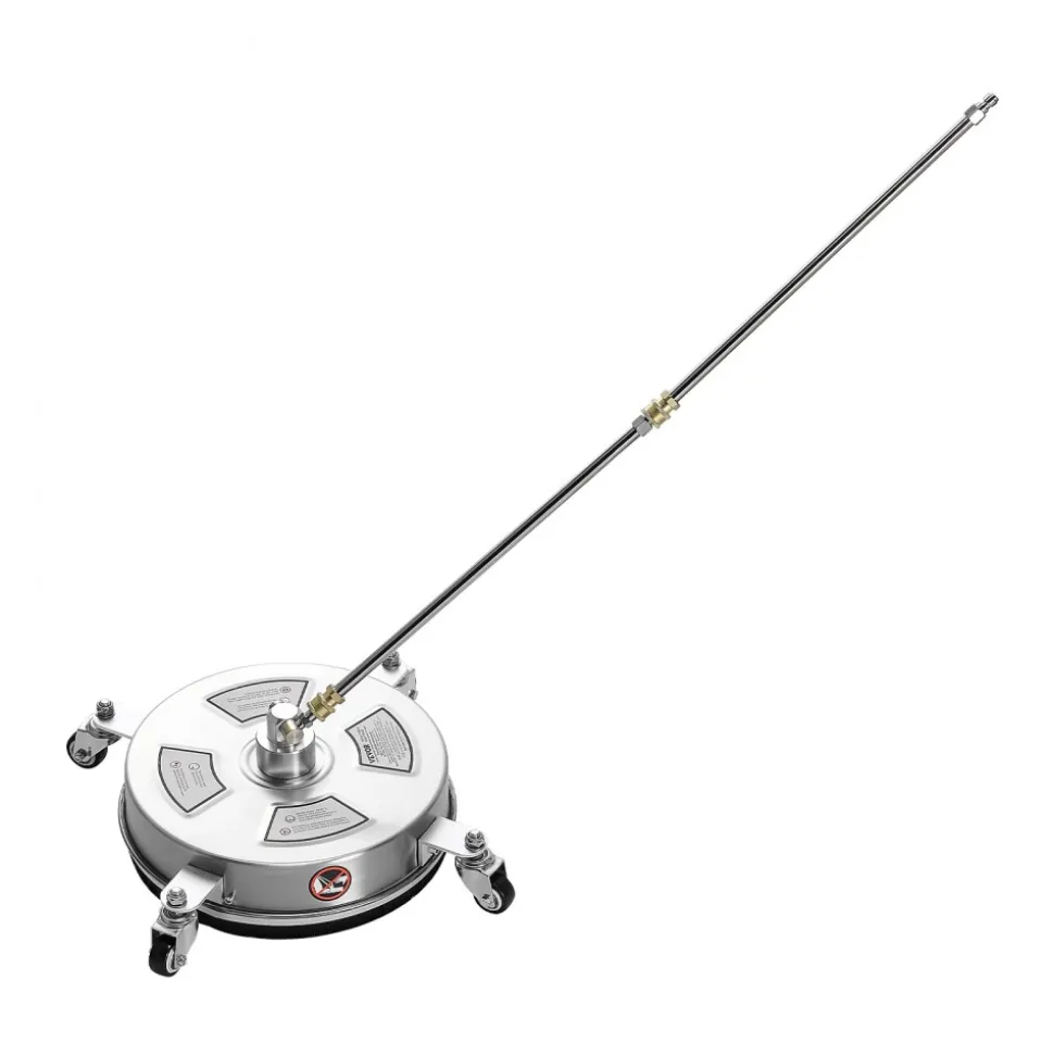 VEVOR 14" Pressure Washer Surface Cleaner, Stainless Steel Pressure Washer Attachments with 4 Wheels, 4000 Max PSI, 1/4 Quick Connector, 2 Spray Nozzles, 2 Extended Wands for Concrete, Patio, Deck