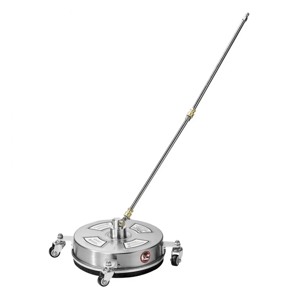 VEVOR 14" Pressure Washer Surface Cleaner, Stainless Steel Pressure Washer Attachments with 4 Wheels, 4000 Max PSI, 1/4 Quick Connector, 2 Spray Nozzles, 2 Extended Wands for Concrete, Patio, Deck