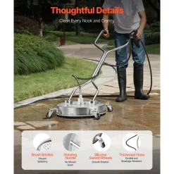 VEVOR 21" Pressure Washer Surface Cleaner, Stainless Steel Pressure Washer Attachments with 4 Wheels, 4500 Max PSI, 3/8 Quick Connector, 2 Spray Nozzles, Dual Handle, for Concrete, Patio, Sidewalk