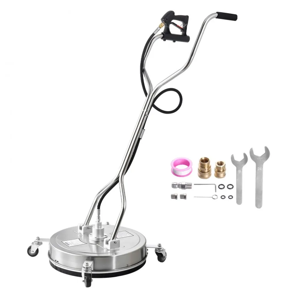 VEVOR 21" Pressure Washer Surface Cleaner, Stainless Steel Pressure Washer Attachments with 4 Wheels, 4500 Max PSI, 3/8 Quick Connector, 2 Spray Nozzles, Dual Handle, for Concrete, Patio, Sidewalk