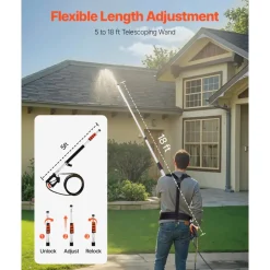 VEVOR Pressure Washer Telescoping Wand, 18 ft, 4000 psi, Telescopic Spray Wand with Power Washer Extension Wands, Gutter Cleaner, Brush Head, 5 Spray Nozzle Tips, Adapter and Adjustable Support Belt