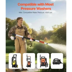 VEVOR Pressure Washer Telescoping Wand, 18 ft, 4000 psi, Telescopic Spray Wand with Power Washer Extension Wands, Gutter Cleaner, Brush Head, 5 Spray Nozzle Tips, Adapter and Adjustable Support Belt