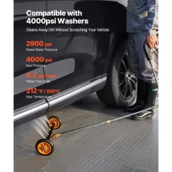 VEVOR 16" Pressure Washer Undercarriage Cleaner, Stainless Steel Surface Cleaner for Pressure Washer, 4000 Max PSI, Angle Adjustment Gear, 4 Spray Nozzles, 2 Extended Wands for Driveway, Patio, Deck