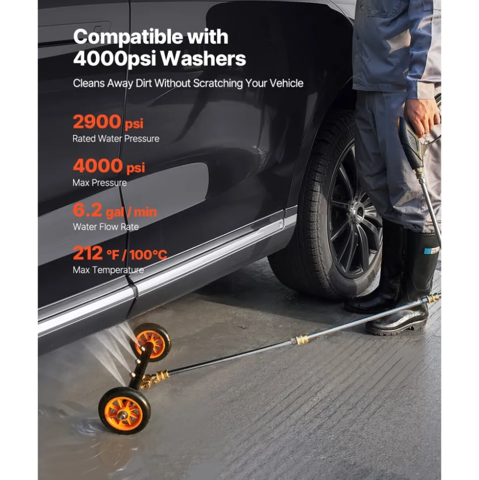 VEVOR 16" Pressure Washer Undercarriage Cleaner, Stainless Steel Surface Cleaner for Pressure Washer, 4000 Max PSI, Angle Adjustment Gear, 4 Spray Nozzles, 2 Extended Wands for Driveway, Patio, Deck