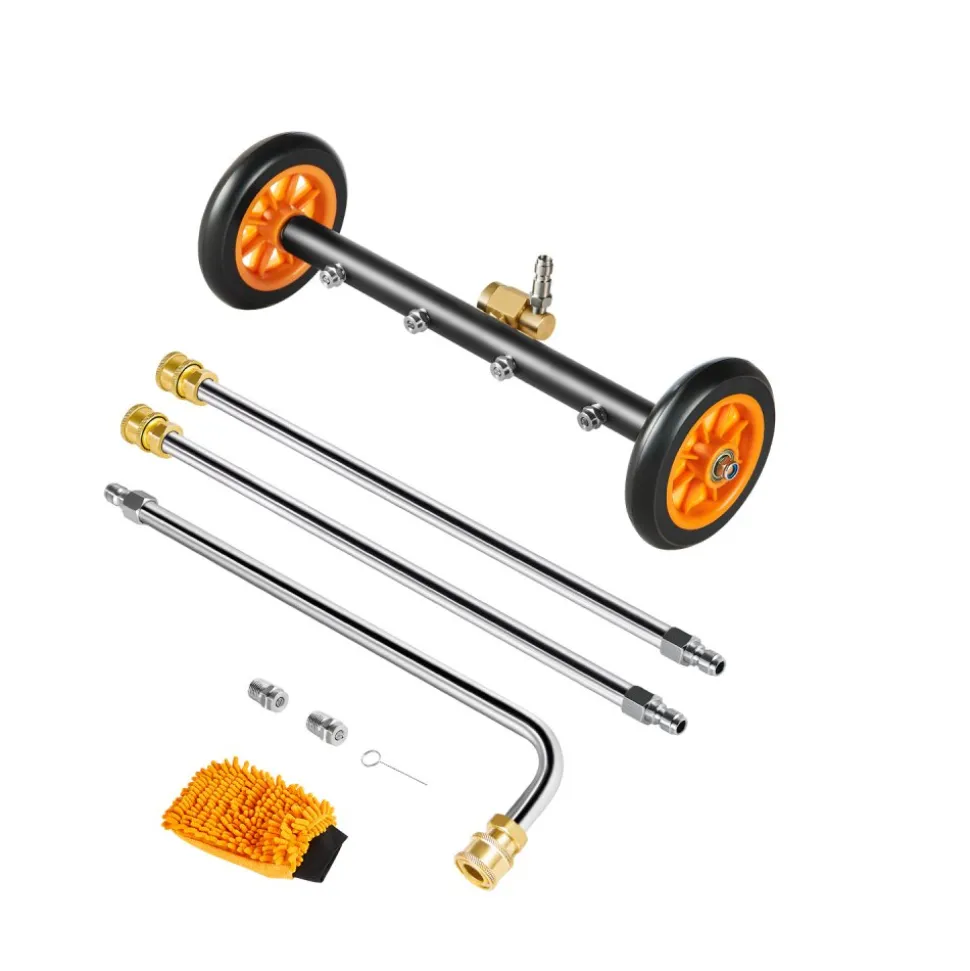 VEVOR 16" Pressure Washer Undercarriage Cleaner, Stainless Steel Surface Cleaner for Pressure Washer, 4000 Max PSI, Angle Adjustment Gear, 4 Spray Nozzles, 2 Extended Wands for Driveway, Patio, Deck