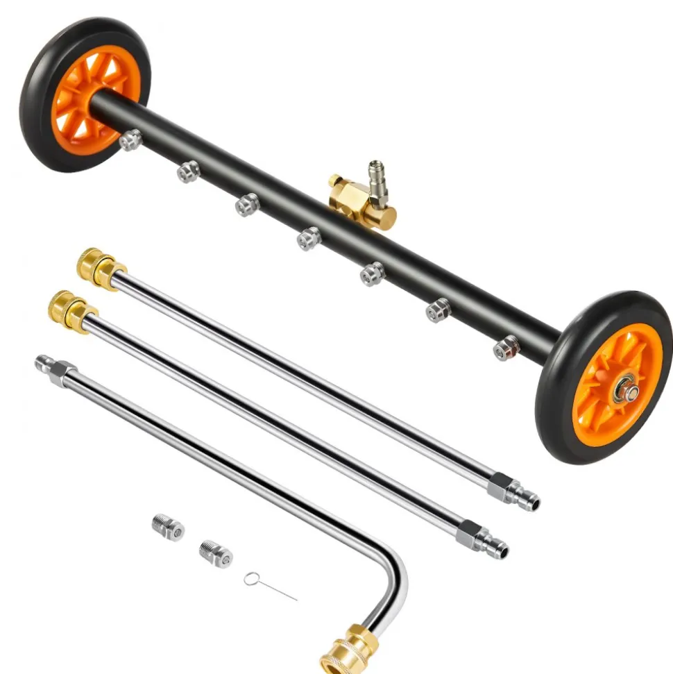 VEVOR 24" Pressure Washer Undercarriage Cleaner, Stainless Steel Surface Cleaner for Pressure Washer, 4000 Max PSI, Angle Adjustment Gear, 7 Spray Nozzles, 2 Extended Wands for Driveway, Patio, Deck