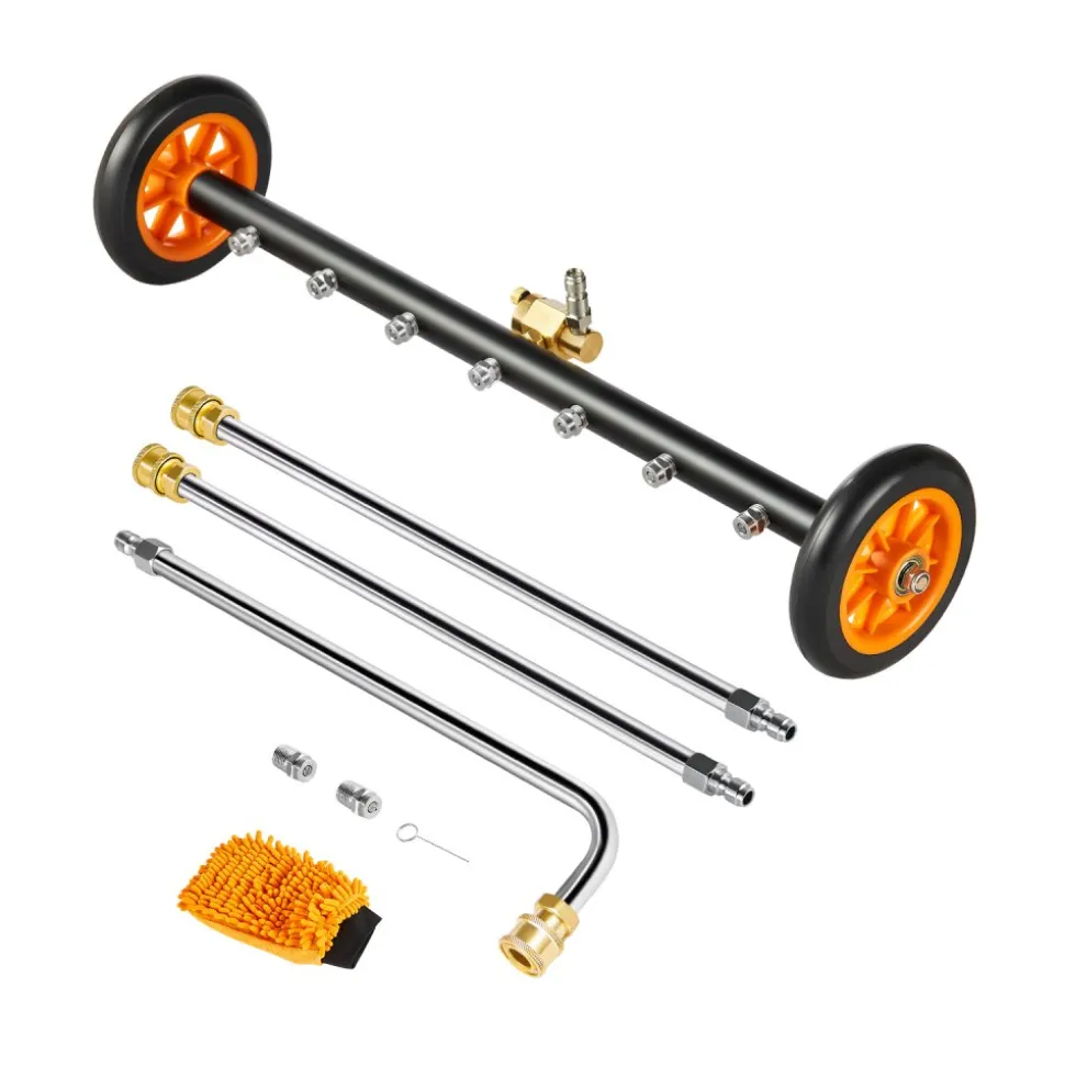 VEVOR 24" Pressure Washer Undercarriage Cleaner, Stainless Steel Surface Cleaner for Pressure Washer, 4000 Max PSI, Angle Adjustment Gear, 7 Spray Nozzles, 2 Extended Wands for Driveway, Patio, Deck
