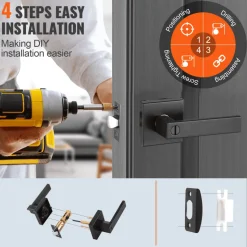 VEVOR Privacy Door Handle, 10 Pack Matte Black Door Lever, Left or Right Handing Reversible Lever with Keyless Lock, 45° Rotation to Open, Universal Square Interior for Bedroom and Bathroom Doors