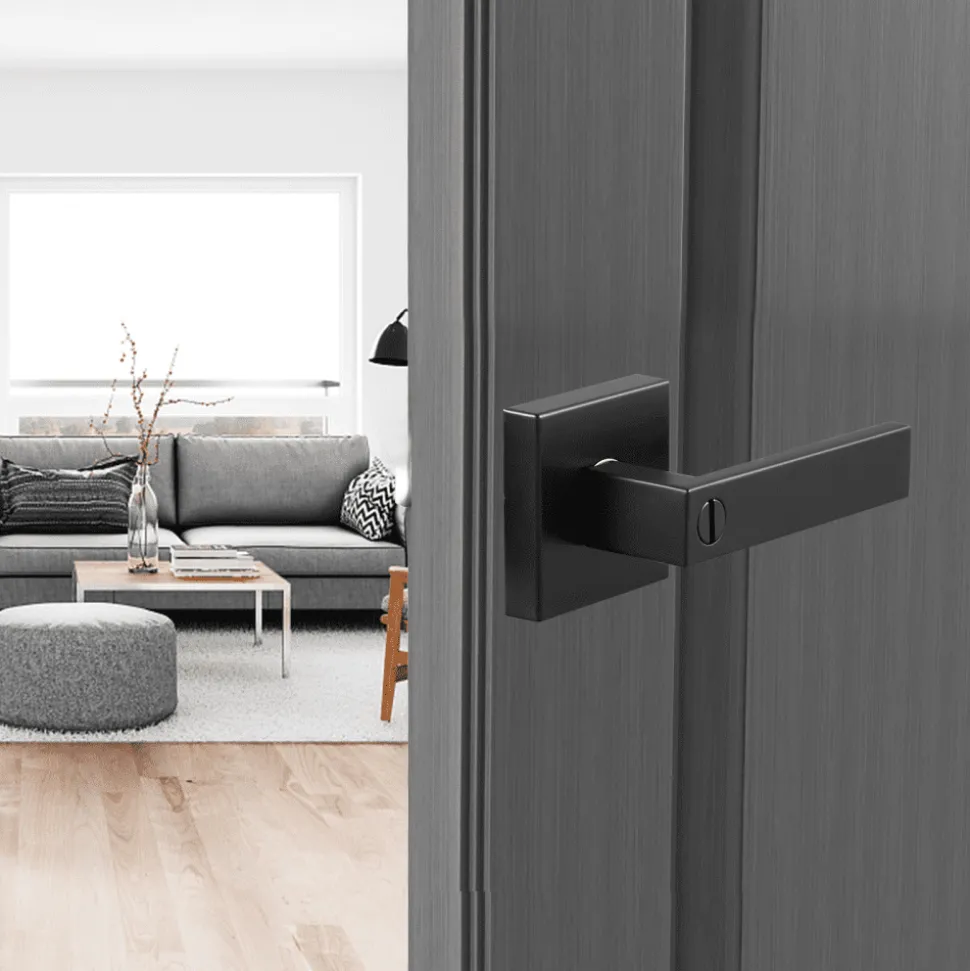 VEVOR Privacy Door Handle, 5-Pack Matte Black Door Lever, Right or Left Handing Reversible Lever with Keyless Lock, 45° Rotation to Open, Universal Square Interior for Bathroom and Bedroom Doors
