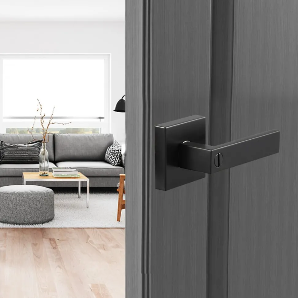 VEVOR Privacy Door Handle, 1 Pack Matte Black Door Lever, Left or Right Handing Reversible Lever with Keyless Lock, 45° Rotation to Open, Universal Square Interior for Bedroom and Bathroom Doors