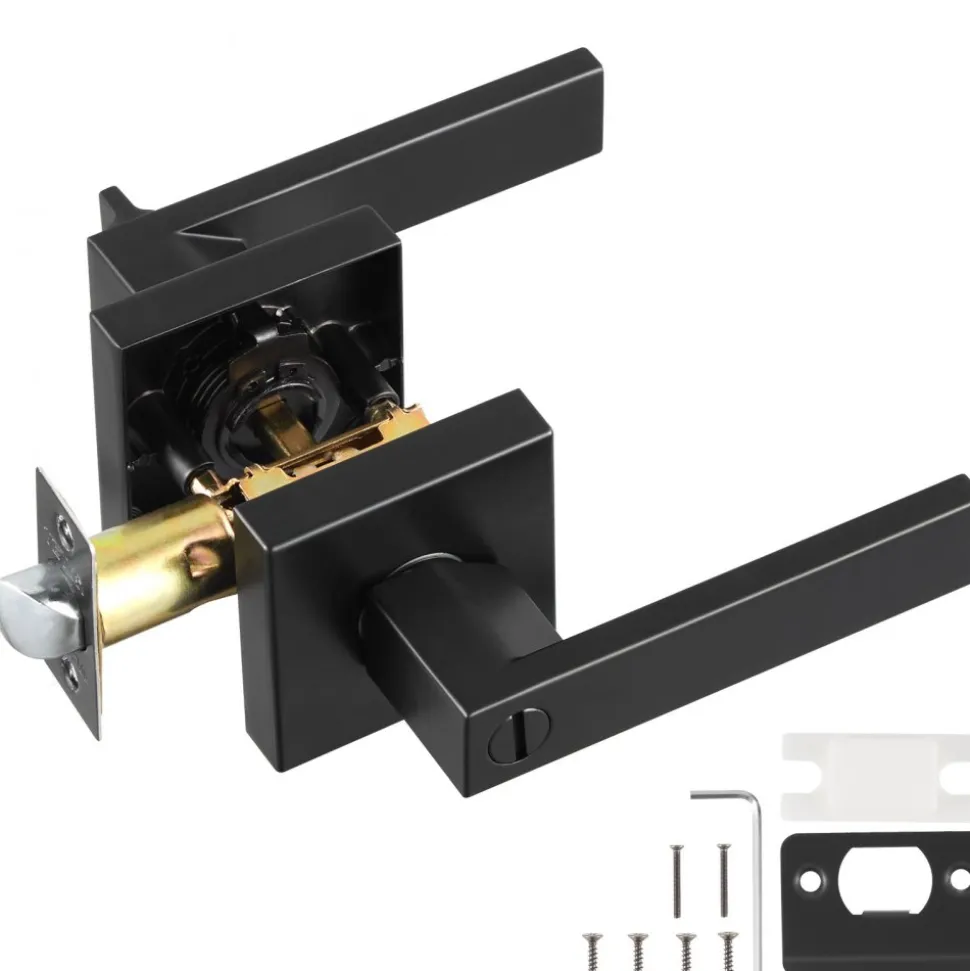 VEVOR Privacy Door Handle, 1 Pack Matte Black Door Lever, Left or Right Handing Reversible Lever with Keyless Lock, 45° Rotation to Open, Universal Square Interior for Bedroom and Bathroom Doors