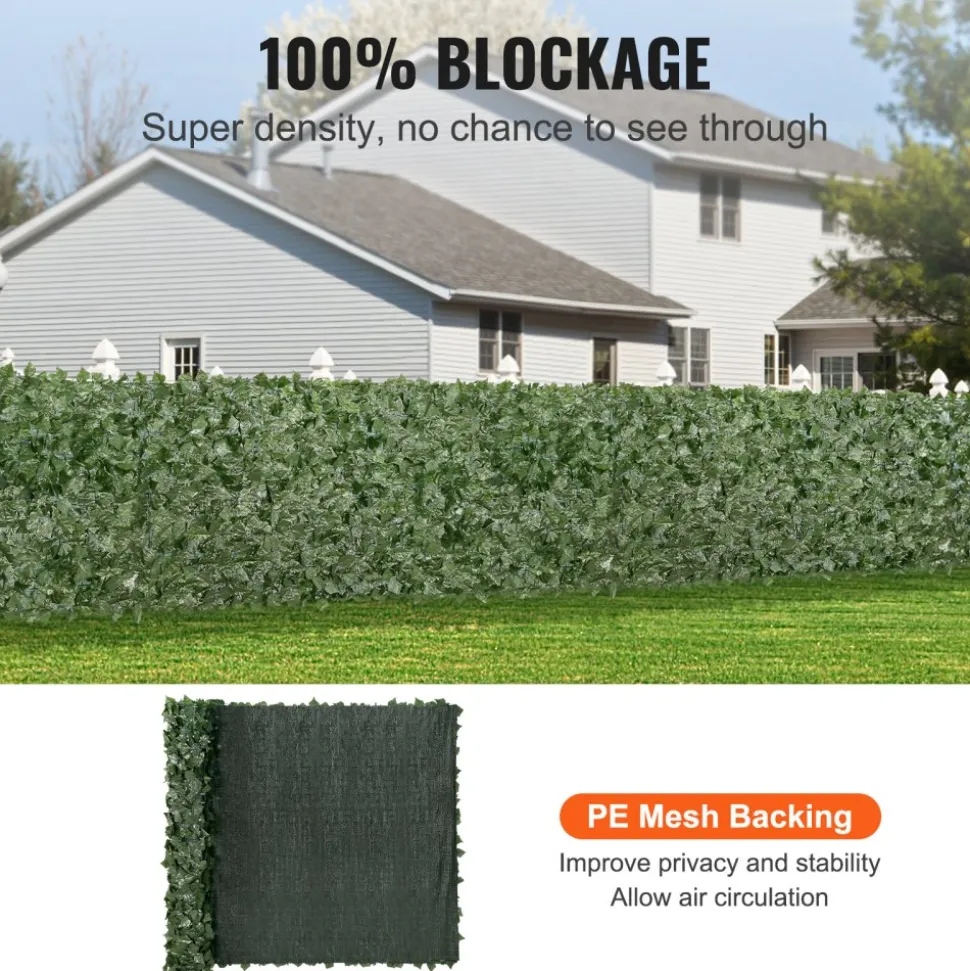 VEVOR Privacy Ivy Fence, 59 x 118in Artificial Green Wall Screen, Greenery Ivy Fence with Mesh Cloth Backing and Strengthened Joint, Faux Hedges Vine Leaf Decoration for Outdoor Garden, Yard, Balcony