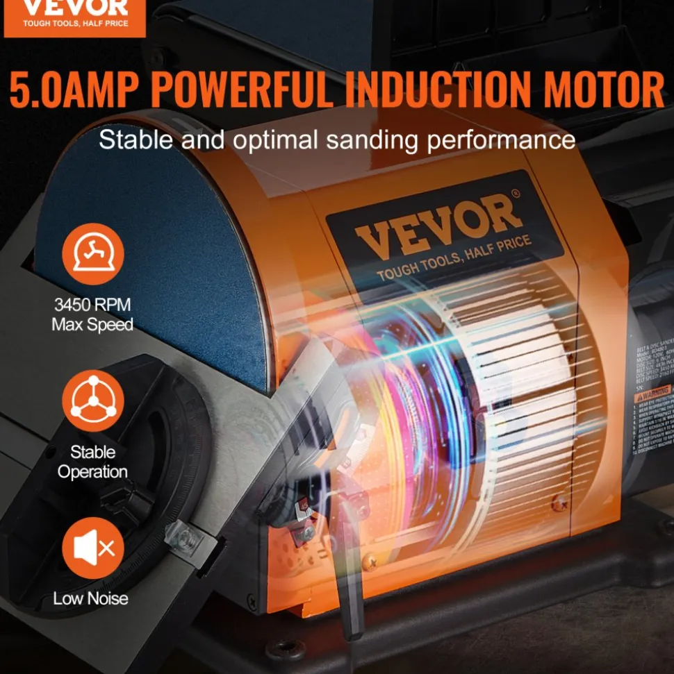 VEVOR Professional Belt Sander, 6" Disc Sander and 4 x 36 in. Belt Sander with 5A Induction Motor Cast Aluminum Worktable for Woodworking, Metalworking
