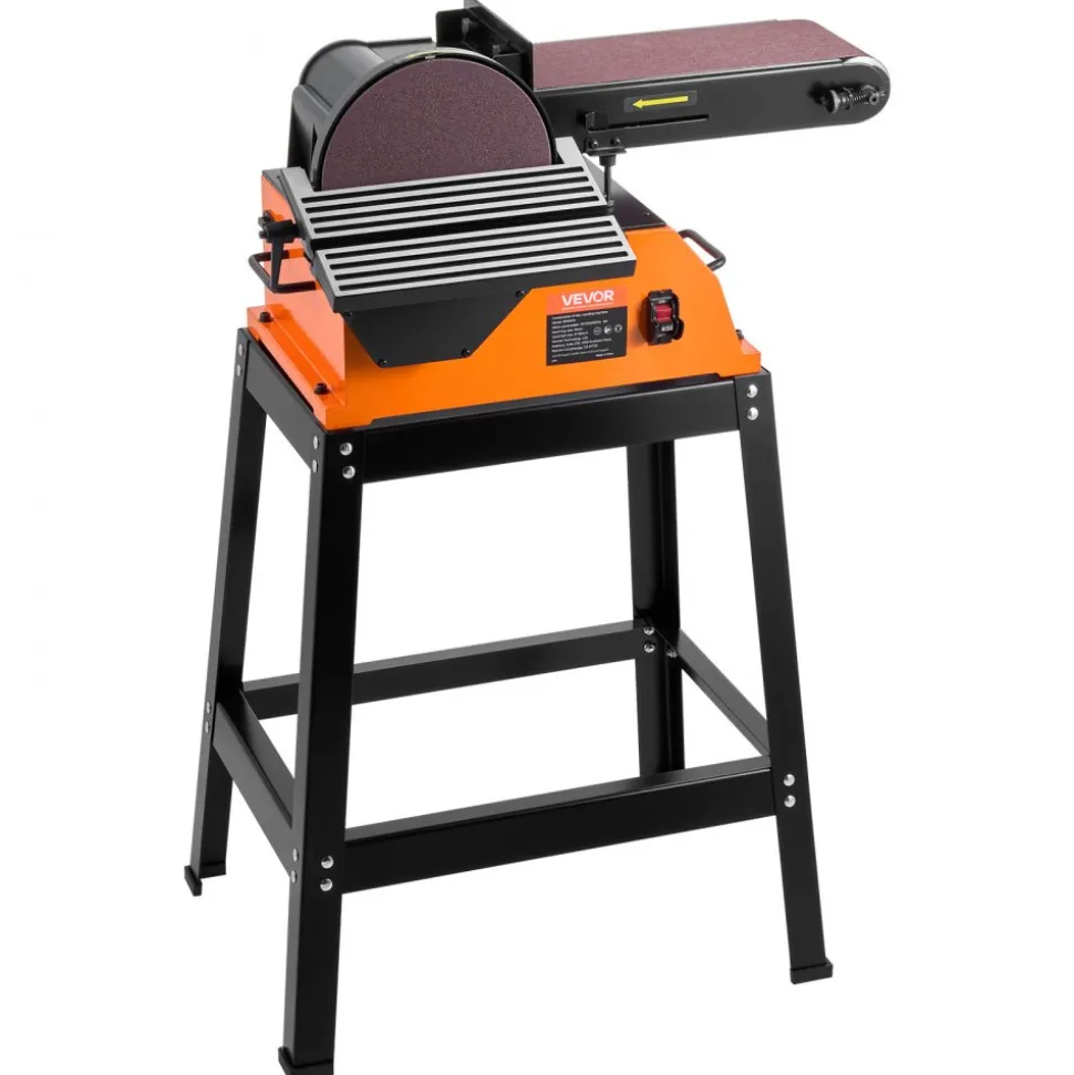 VEVOR Professional Belt Sander with Stand, 9" Disc & 6" x 48" Belt Sander Combo, 800W Sanding Machine with 0 - 45° Adjustable Worktable for Woodworking, Furniture Refinishing, Knife Sharpening