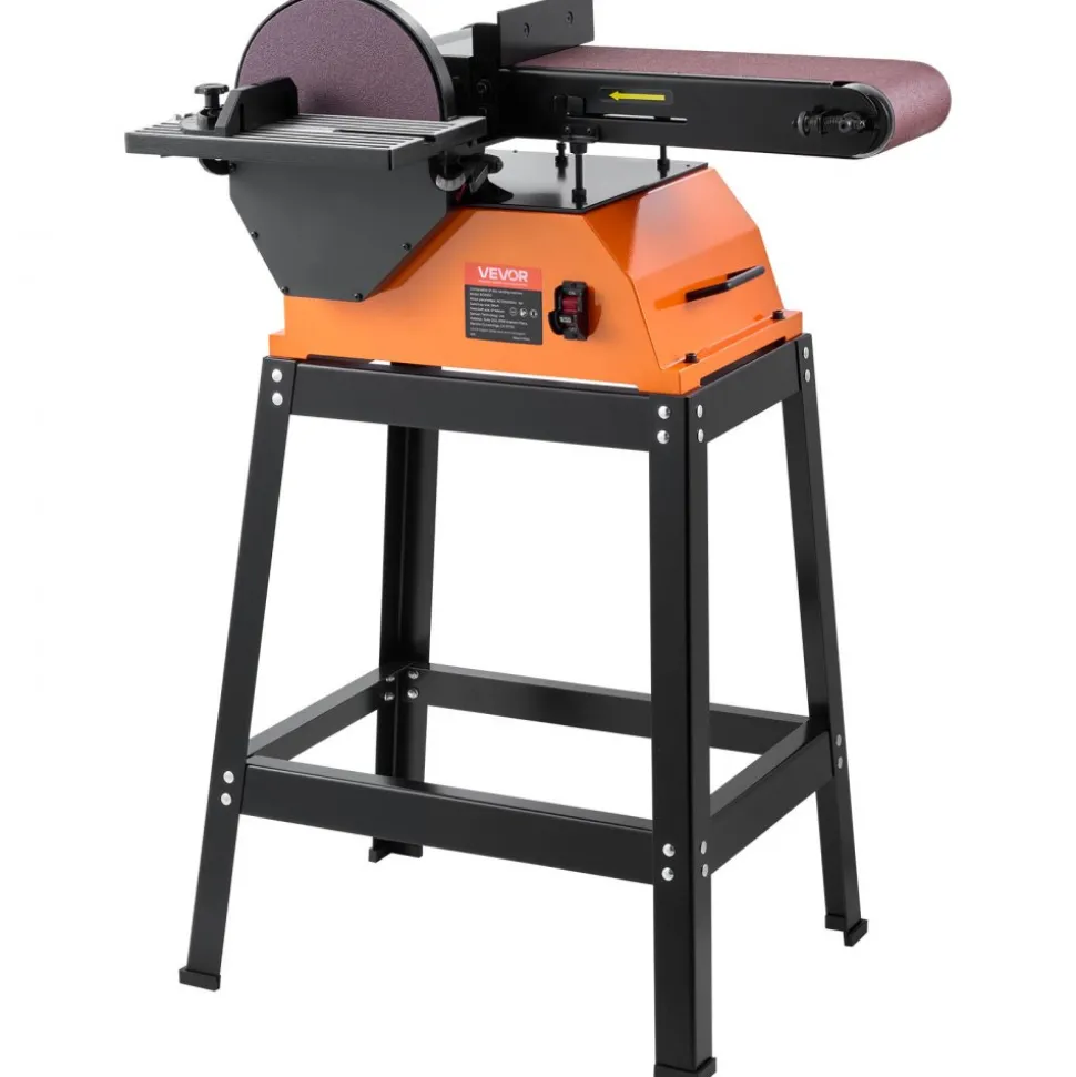 VEVOR Professional Belt Sander with Stand, 9" Disc & 6" x 48" Belt Sander Combo, 800W Sanding Machine with 0 - 45° Adjustable Worktable for Woodworking, Furniture Refinishing, Knife Sharpening